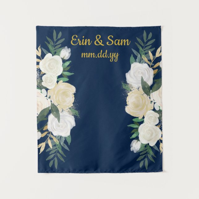 Greenery Wedding Backdrop Gold Navy Photo Booth Tapestry (Front)