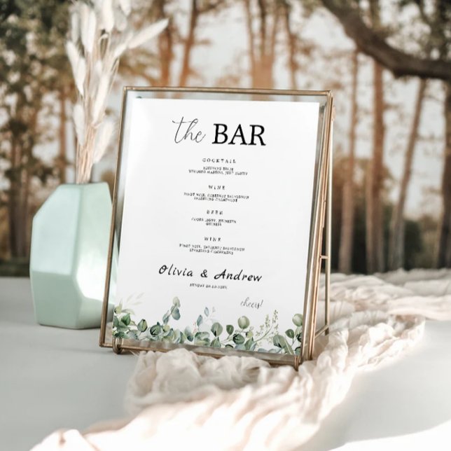 Greenery  Wedding Bar Menu Sign Template (Greenery Wedding Bar Menu Sign Template)