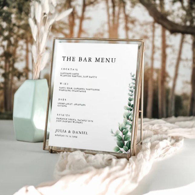 Greenery Wedding Bar Menu Sign Template (Greenery Wedding Bar Menu Sign Template)