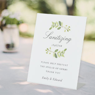 Greenery Wedding Bridal Shower Sanitising Station Pedestal Sign