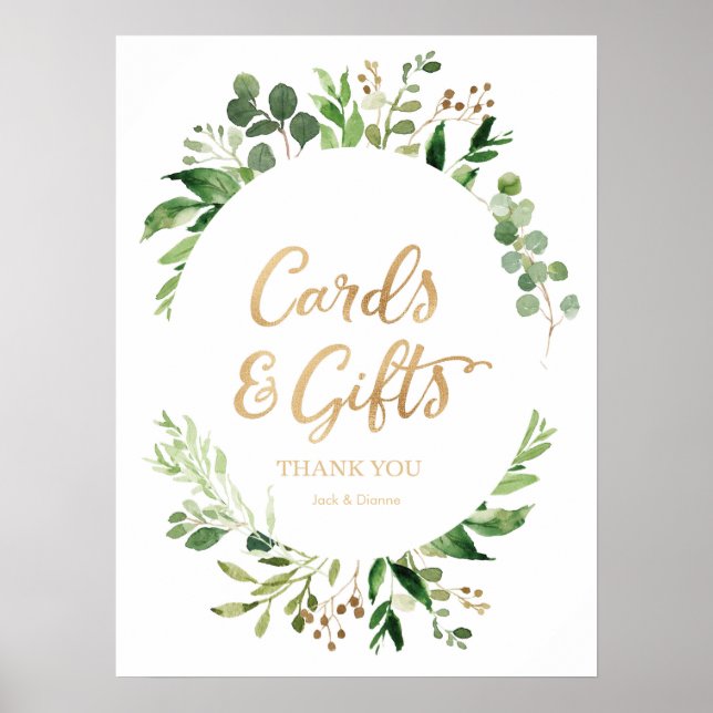 Greenery Wedding Cards and Gifts party sign (Front)