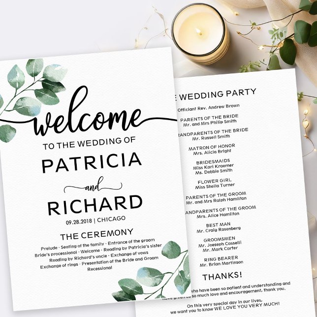 Greenery Wedding Ceremony Program (Creator Uploaded)