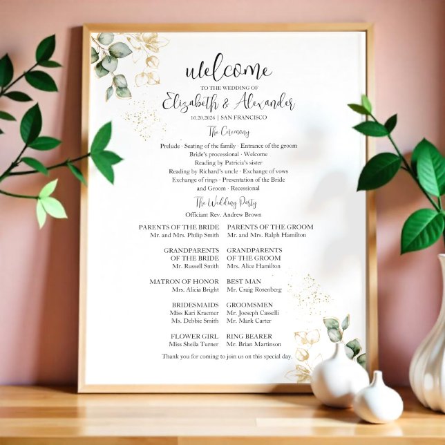 Greenery Wedding Ceremony Program Sign (Creator Uploaded)