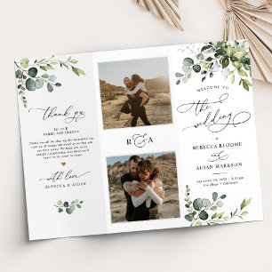 Greenery Wedding Ceremony Tri-Fold Program w/Photo
