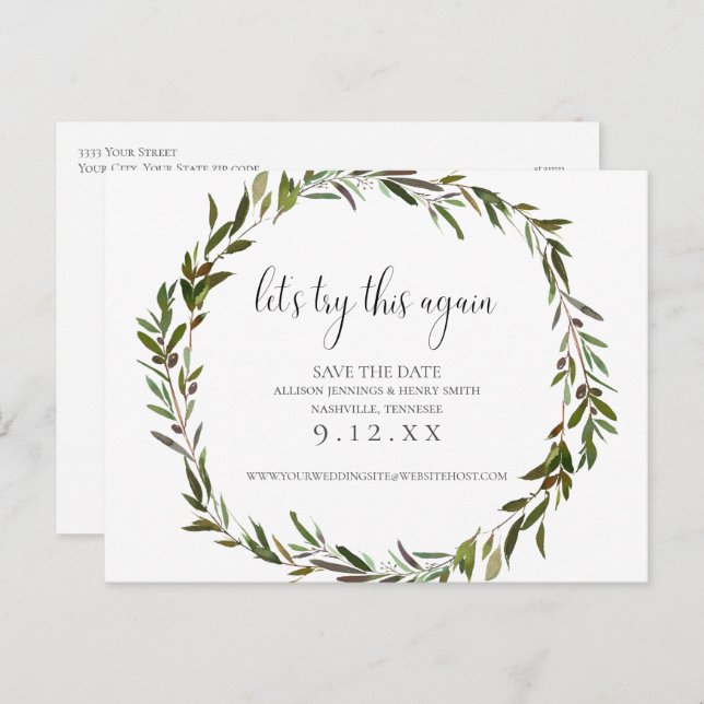 Greenery Wedding Change the Date Announcement (Front/Back)