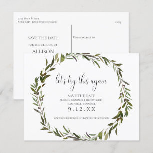 Greenery Wedding Change the Date Announcement Postcard