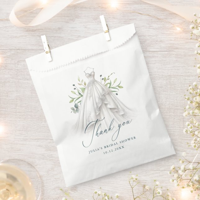 Greenery Wedding Dress Thank You Bridal Shower Favour Bag (Clipped)