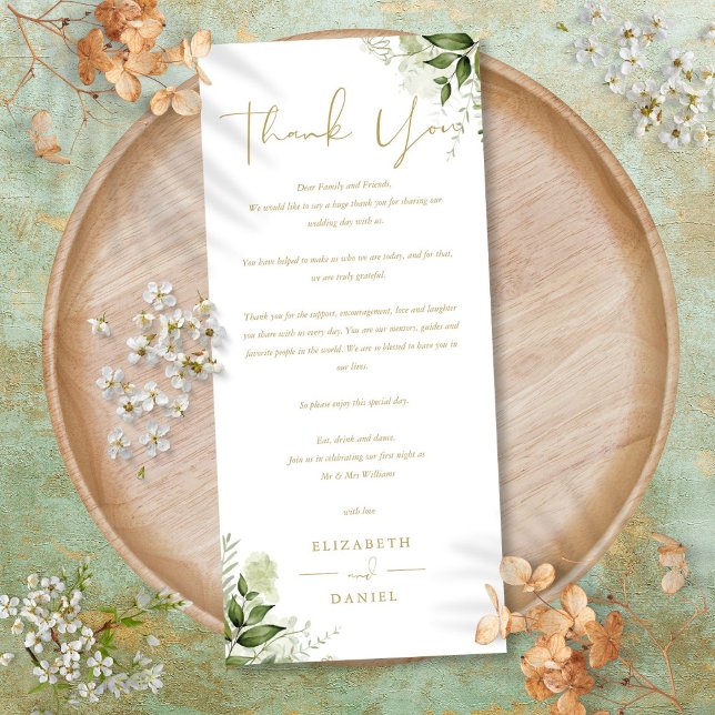 Greenery Wedding Gold Script Thank You Place Card (Greenery Wedding Gold Script Thank You Place Card)