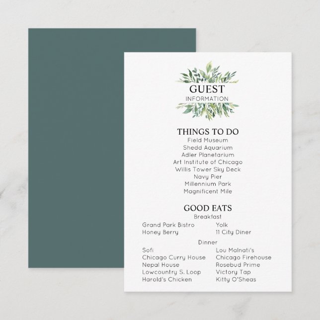 Greenery Wedding Guest Information Enclosure Card (Front/Back)