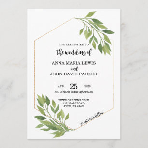 Greenery Wedding invitation card gold frame