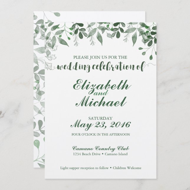 Greenery Wedding Invitation Template (Front/Back)