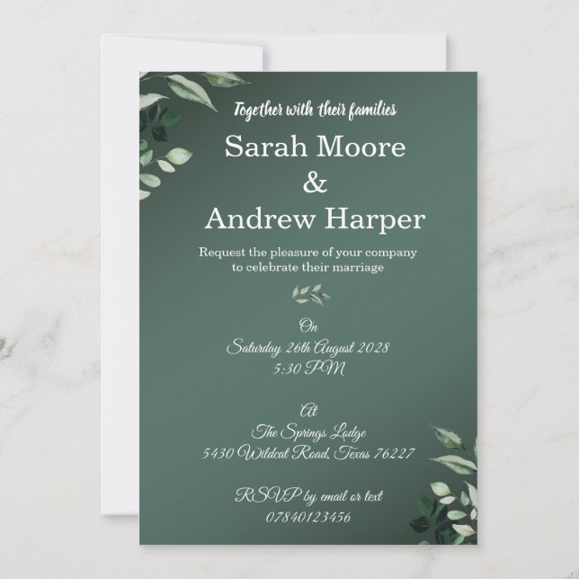 Greenery Wedding Invitations Double Sided (Back)