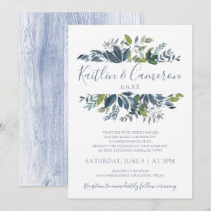 Greenery Wedding Invitations - Dusty Blue & Green