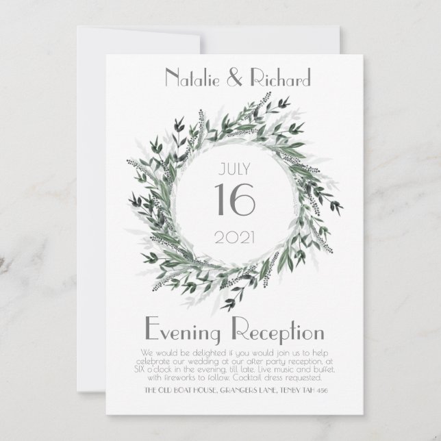 Greenery Wedding Invite, Evening Reception Invitat Invitation (Front)