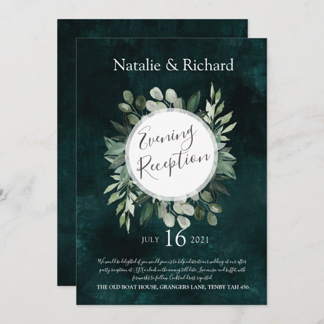 Greenery Wedding Invite, Evening Reception Invitation (Front/Back)