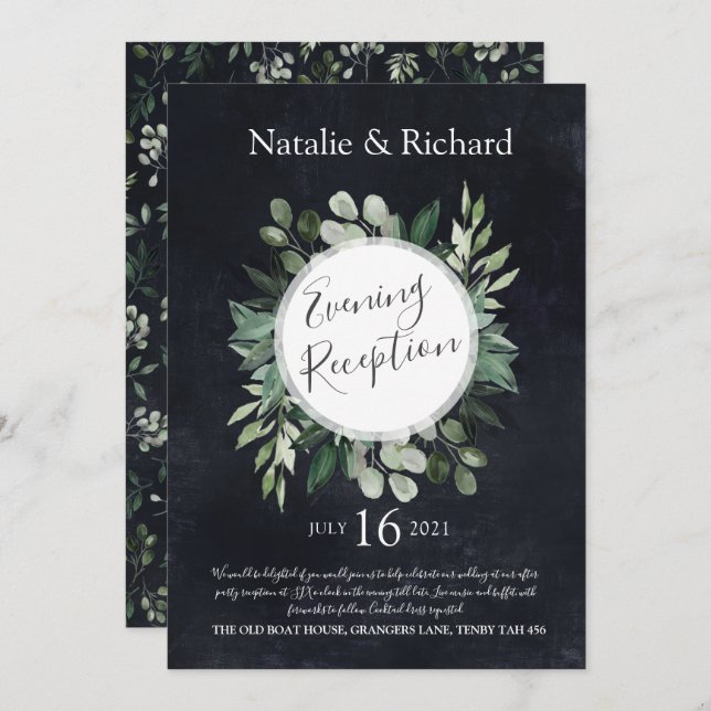 Greenery Wedding Invite, Evening Reception Invitation (Front/Back)