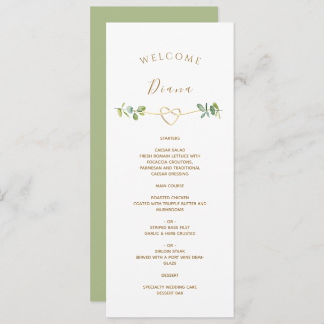 Greenery Wedding Menu with Guest Name (Front/Back)