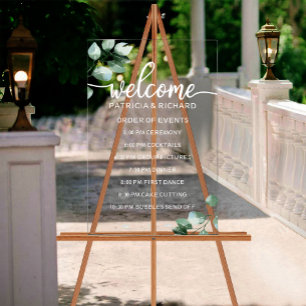 Greenery Wedding Order of Events Acrylic Sign