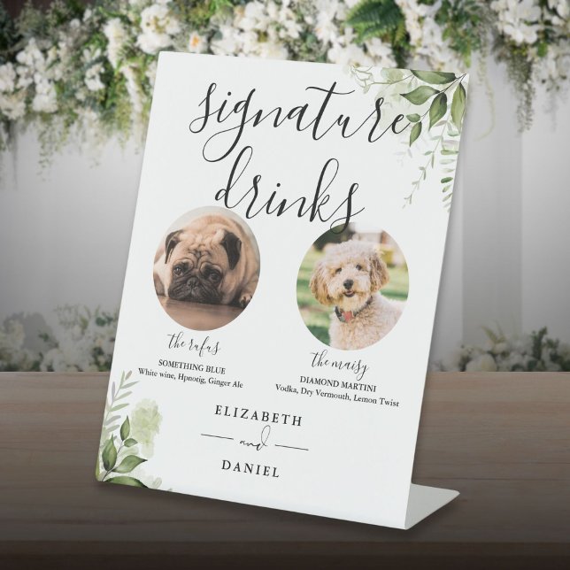 Greenery Wedding Pet Dog Signature Drinks Pedestal Sign (Greenery Wedding Pet Dog Signature Drinks Pedestal Sign)