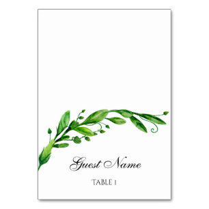 Greenery wedding place card. Green seating card