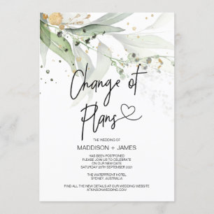 Greenery Wedding Postponed Notes Change of Plans Invitation