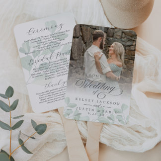 Greenery Wedding Program Eucalyptus Watercolor Hand Fan