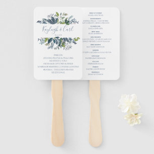 Greenery Wedding Program Fans   Dusty Blue