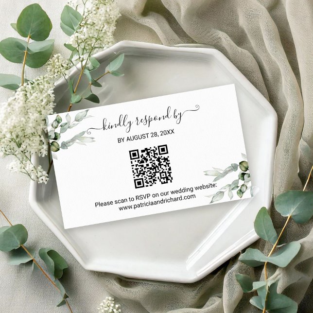 Greenery Wedding QR Online RSVP Enclosure Card (Creator Uploaded)