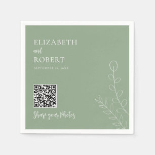 Greenery Wedding QR Share Your Photos Sage Green Napkin