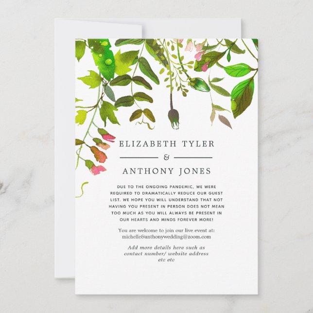 Greenery Wedding Reduced Guest List Announcement (Front)