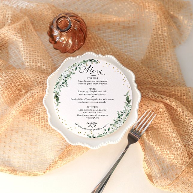 Greenery Wedding Round Circle Menu Card (Creator Uploaded)