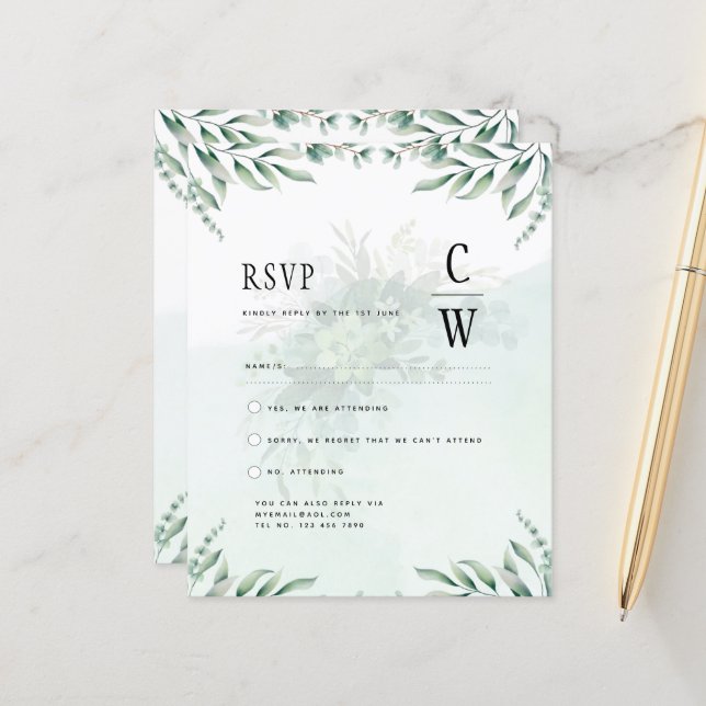 Greenery Wedding RSVP BUDGET (Front/Back In Situ)