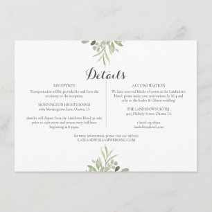 Greenery Wedding Script Details Information Enclosure Card