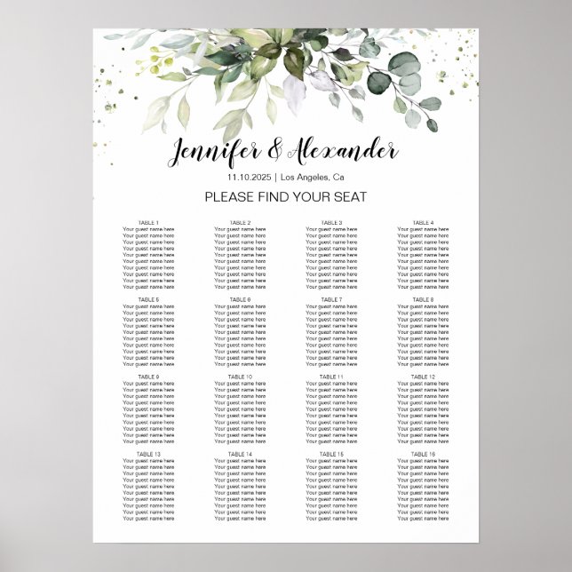 Greenery Wedding Seating Chart (Front)