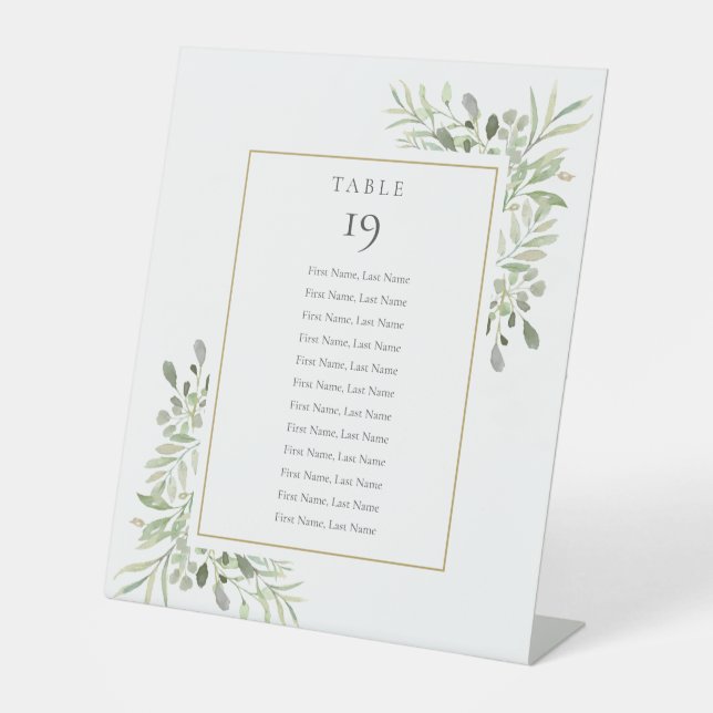 Greenery Wedding Seating Chart Table Number Pedestal Sign (Front)