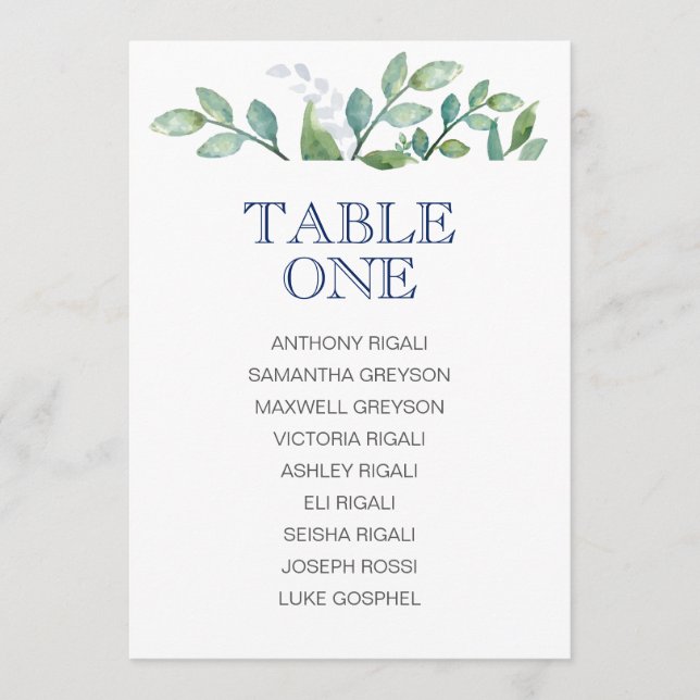 GREENERY Wedding Seating Chart, Table Plan Invitation (Front)
