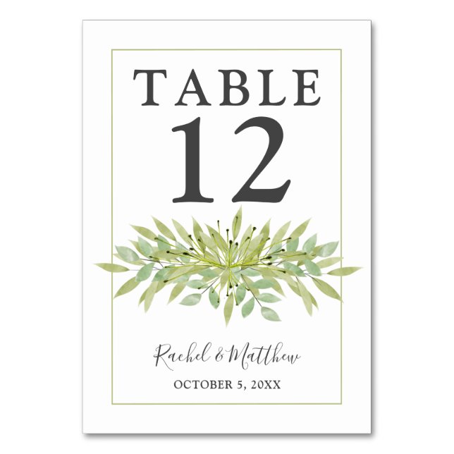 Greenery Wedding Table Number (Front)