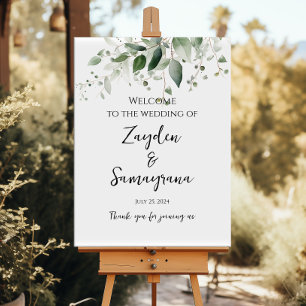 Greenery wedding welcome sign elegant calligraphy