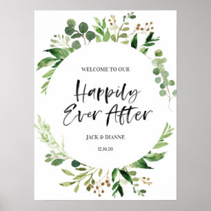 Greenery Wedding Welcome Sign Happily ever after