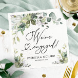 Greenery We're Engaged Engagement Party Napkin<br><div class="desc">Cute greenery calligraphy engagement party napkins. Easy to personalise with your details. Please get in touch with me via chat if you have questions about the artwork or need customisation. PLEASE NOTE: For assistance on orders,  shipping,  product information,  etc.,  contact Zazzle Customer Care directly https://help.zazzle.com/hc/en-us/articles/221463567-How-Do-I-Contact-Zazzle-Customer-Support-.</div>