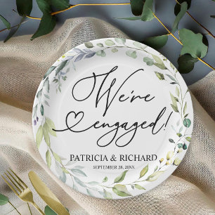 Greenery We're Engaged Engagement Party Paper Plate