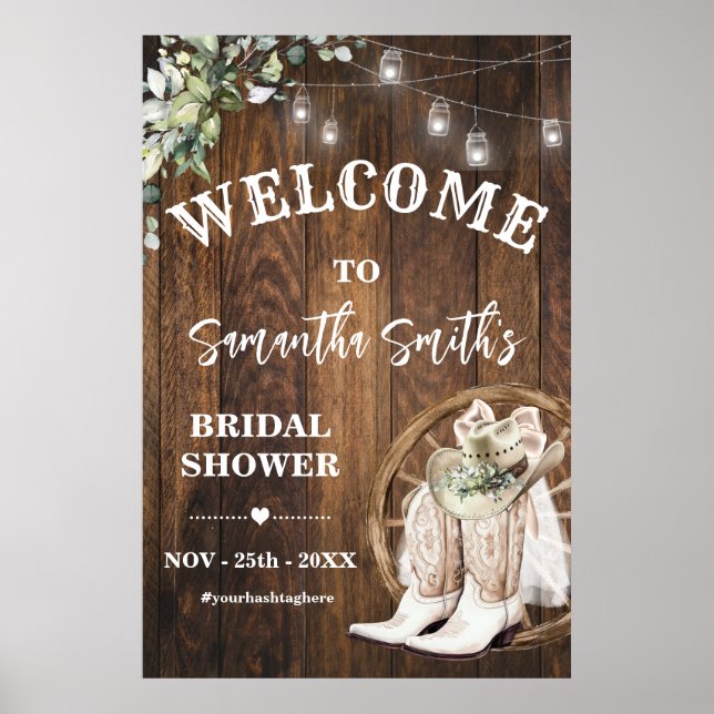 Greenery Western Welcome Cowgirl Bridal Shower Poster (Front)