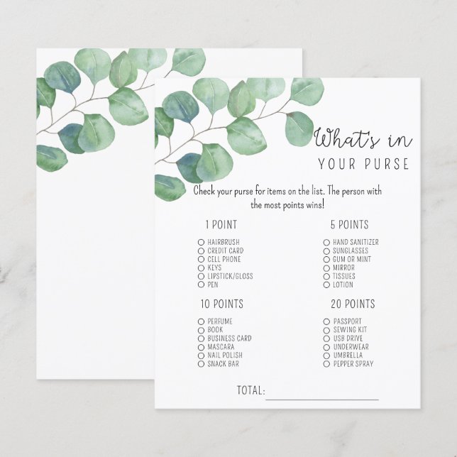 Greenery - Whats in your purse baby shower (Front/Back)