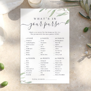 Greenery what's in your purse bridal shower game