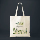 Greenery White Autumn Floral Bridesmaid Tote Bag<br><div class="desc">This greenery white autumn floral bridesmaid tote bag is the perfect wedding gift to present your bridesmaids and maid of honor for a rustic wedding. The design features elegant watercolor white peonies with green foliage.</div>