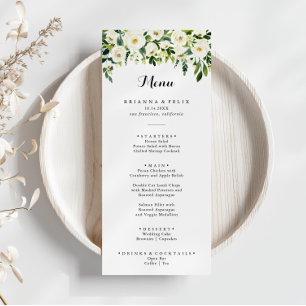 Greenery White Autumn Floral Calligraphy Dinner Menu