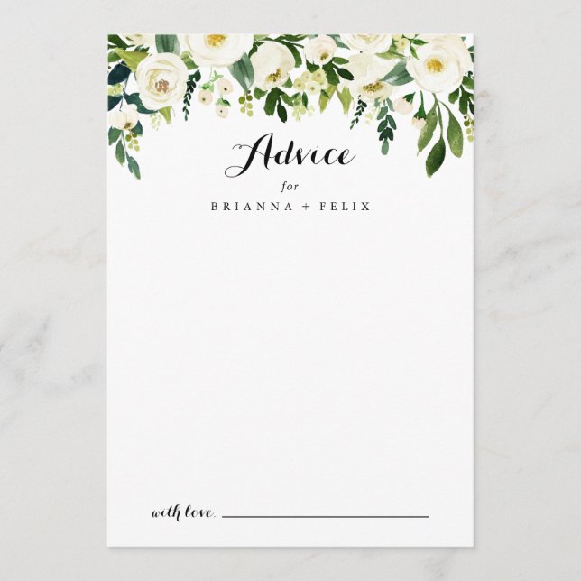 Greenery White Autumn Floral Calligraphy Wedding Advice Card (Front)