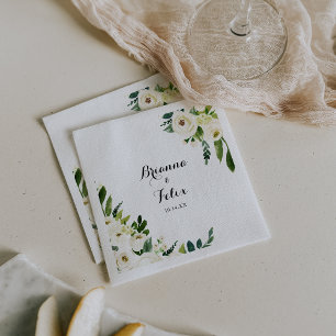 Greenery White Autumn Floral Calligraphy Wedding Napkin