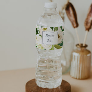 Greenery White Autumn Floral Calligraphy Wedding Water Bottle Label