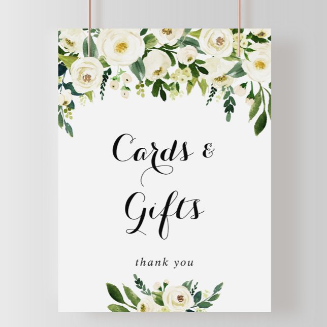 Greenery White Autumn Floral Cards and Gifts Sign (Creator Uploaded)